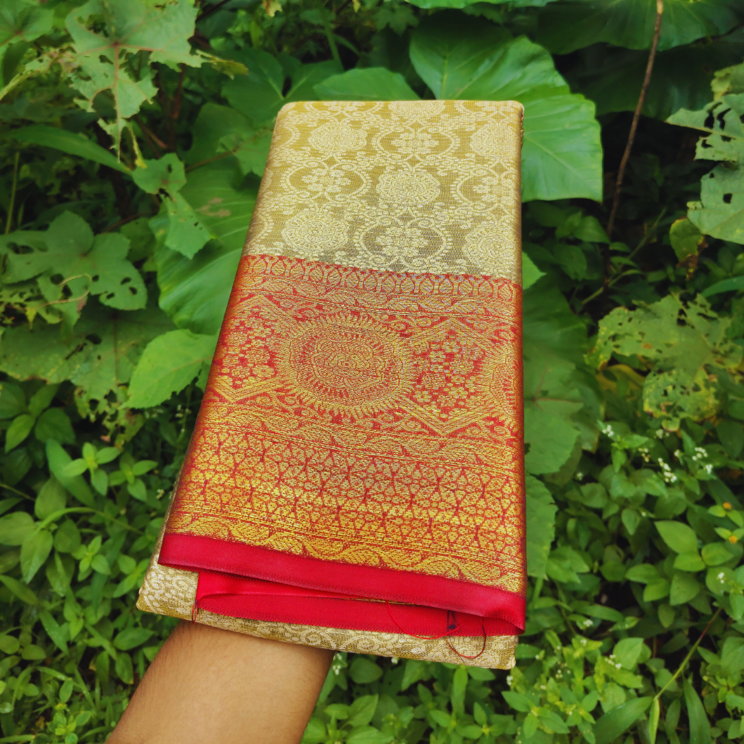 Vaidehi Vastra Golden Weave with Scarlet Red Border