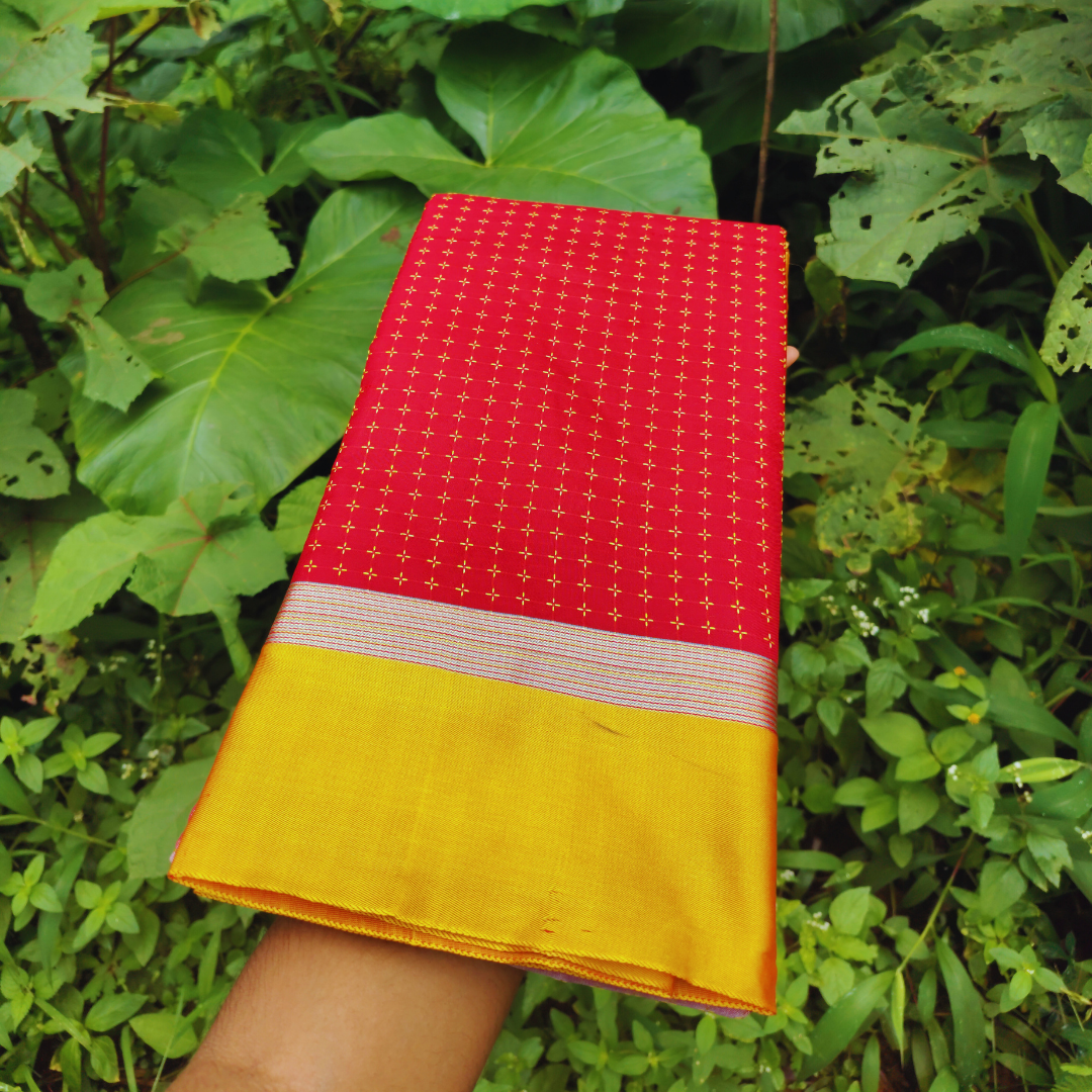 Vaidehi Vastra Saffron and Pink Soft Silk Saree