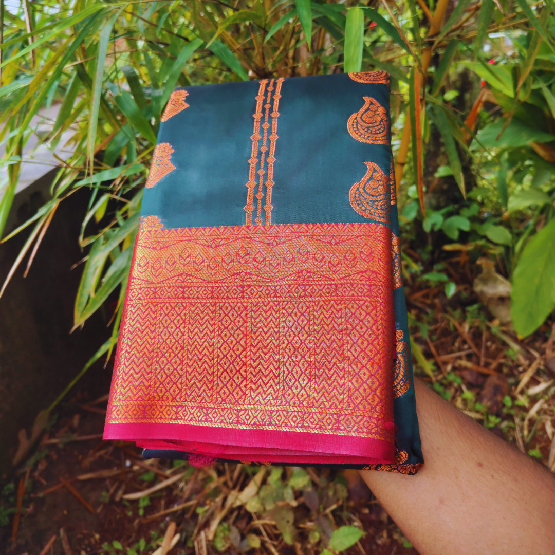 Vaidehi Vastra Pine Green and Maroon Soft Silk
