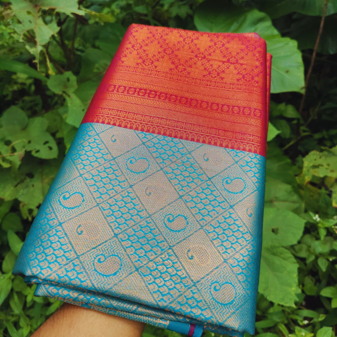 Vaidehi Vastra Regal Red and Blue Soft Silk