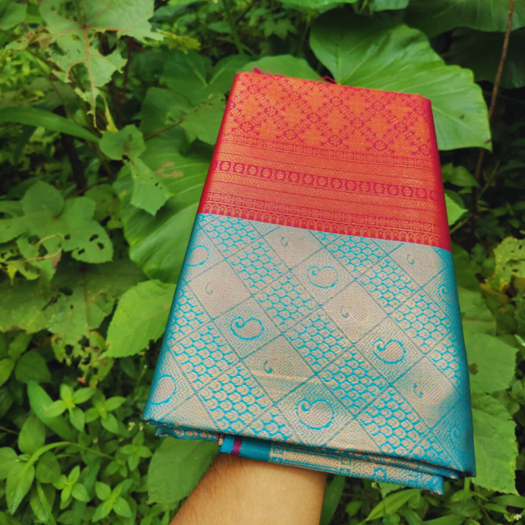 Vaidehi Vastra Regal Red and Blue Soft Silk