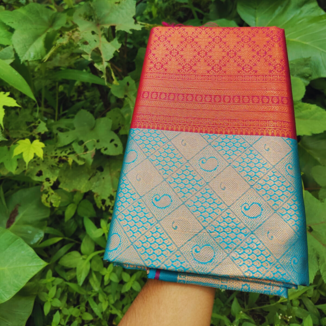 Vaidehi Vastra Regal Red and Blue Soft Silk