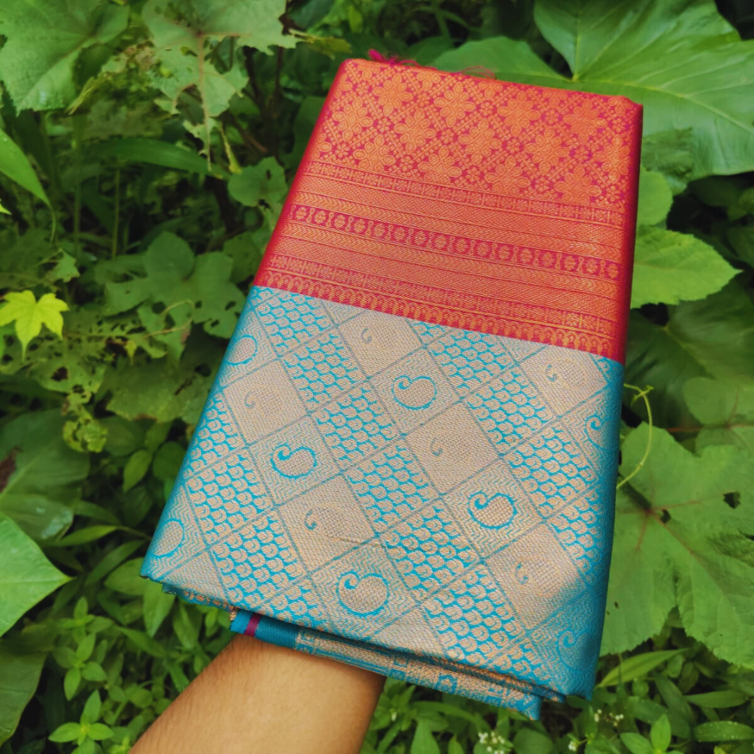 Vaidehi Vastra Regal Red and Blue Soft Silk