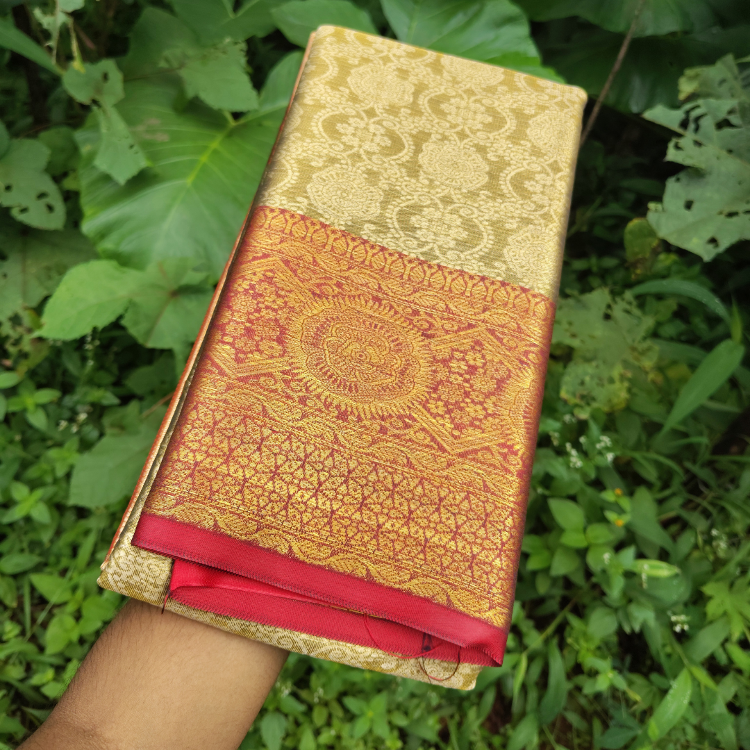 Vaidehi Vastra Golden Weave with Scarlet Red Border