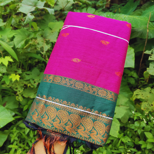 Vaidehi Vastra Vibrant Magenta and Teal Kalyani Cotton Saree