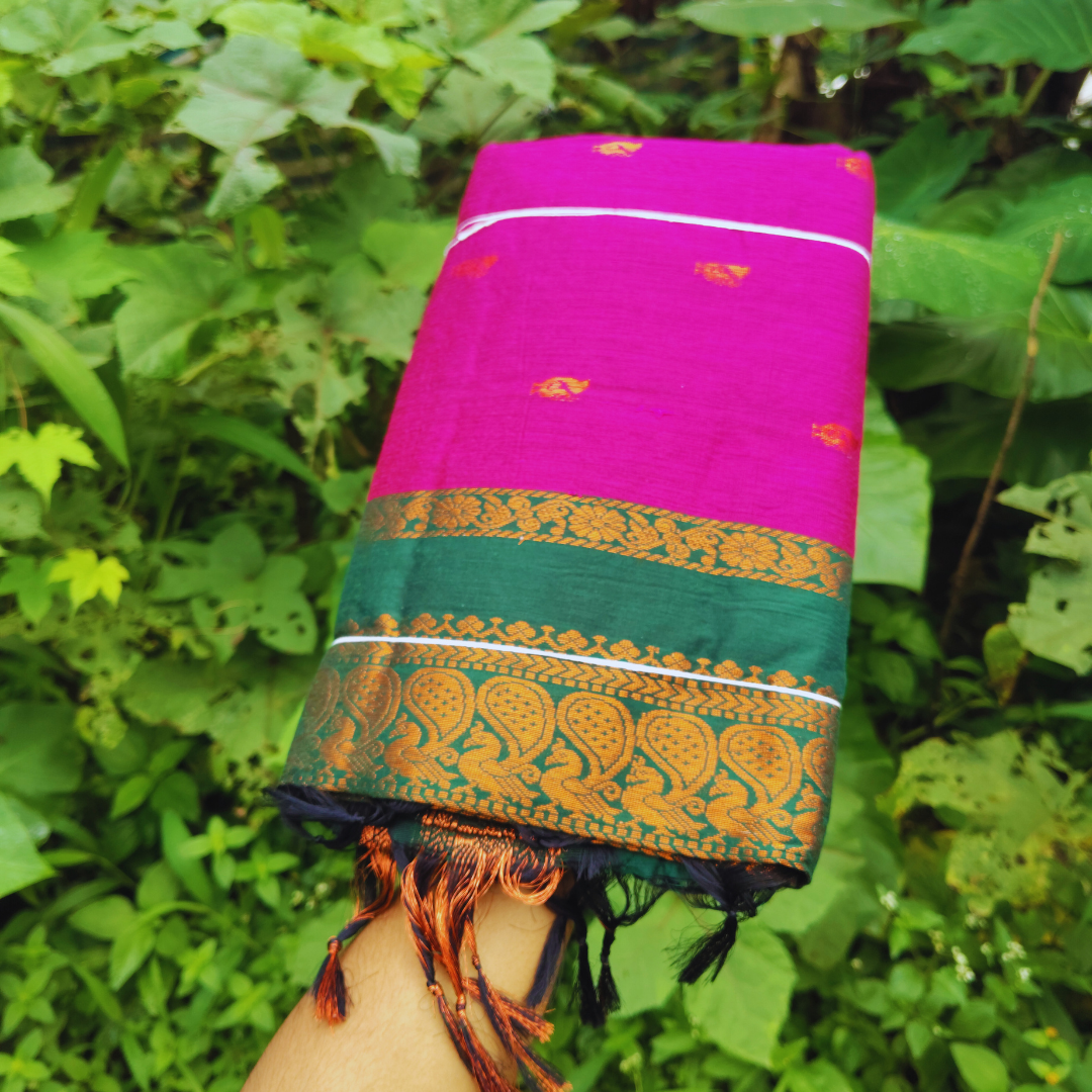 Vaidehi Vastra Vibrant Magenta and Teal Kalyani Cotton Saree