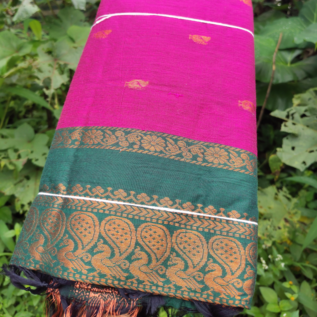 Vaidehi Vastra Vibrant Magenta and Teal Kalyani Cotton Saree