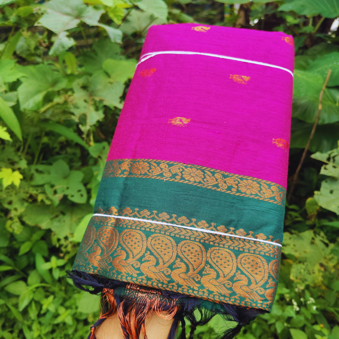 Vaidehi Vastra Vibrant Magenta and Teal Kalyani Cotton Saree
