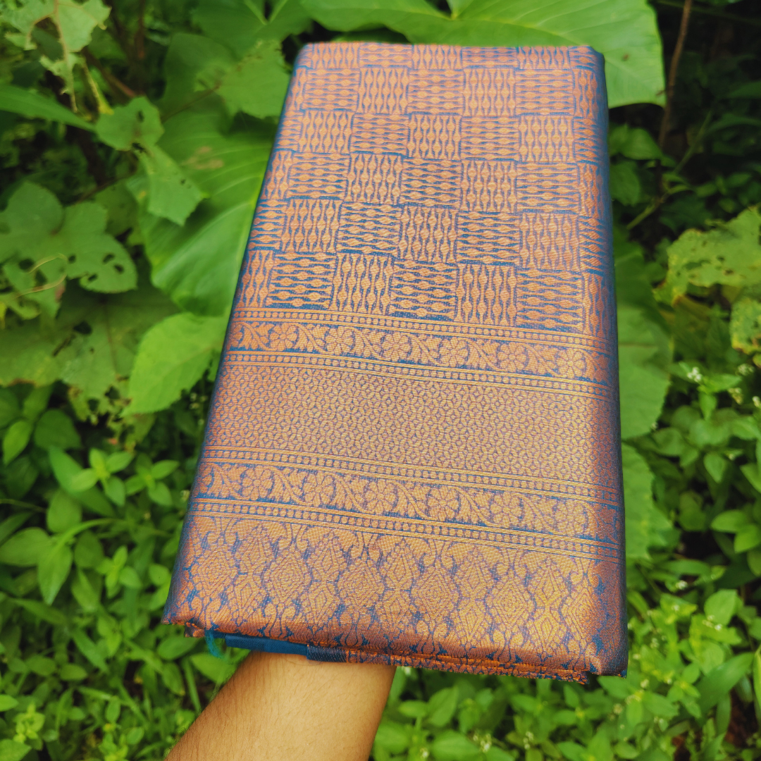 Vaidehi Vastra Regal Blue and Copper Soft Silk