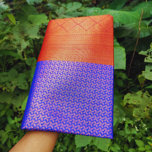 Vaidehi Vastra Regal Blue and Red Soft Silk