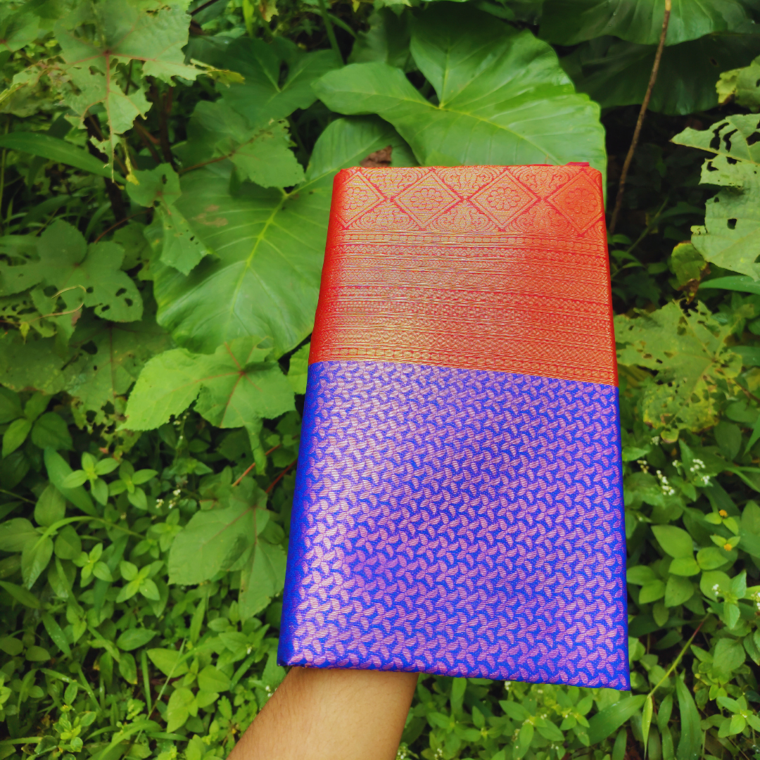 Vaidehi Vastra Regal Blue and Red Soft Silk