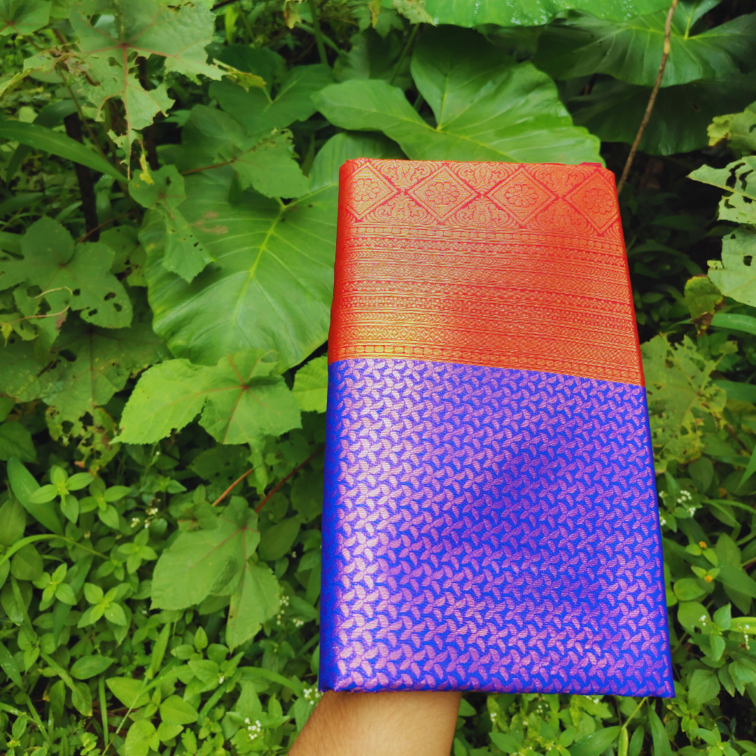 Vaidehi Vastra Regal Blue and Red Soft Silk