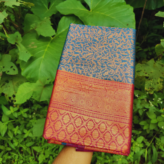 Vaidehi Vastra Azure and Maroon Soft Silk Saree