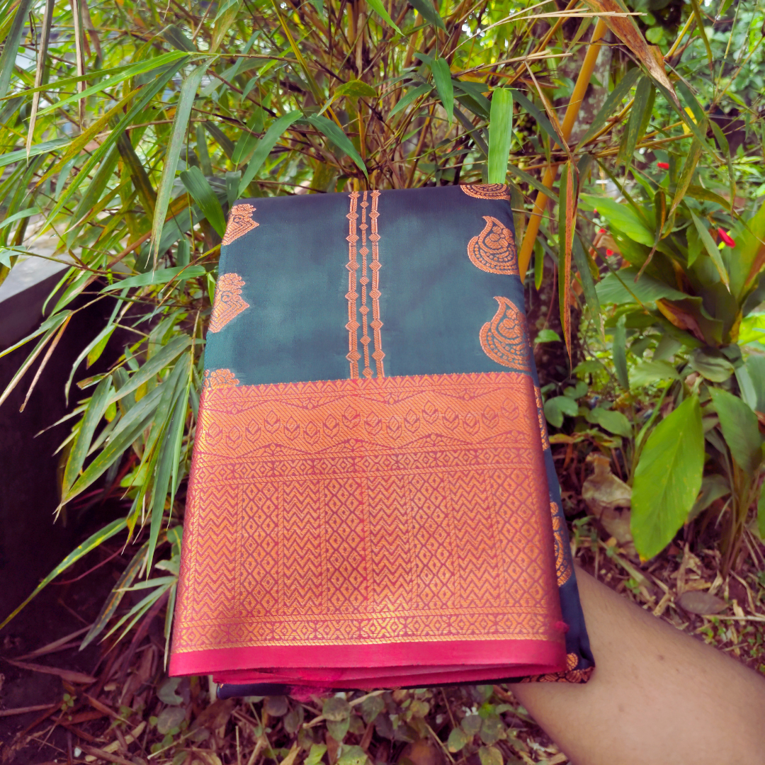 Vaidehi Vastra Pine Green and Maroon Soft Silk