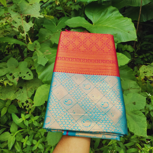 Vaidehi Vastra Regal Red and Blue Soft Silk