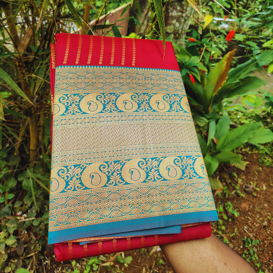 Vaidehi Vastra Regal Red and Blue Soft Silk