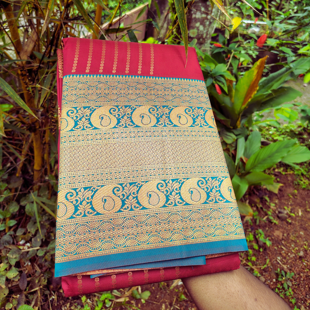 Vaidehi Vastra Regal Red and Blue Soft Silk