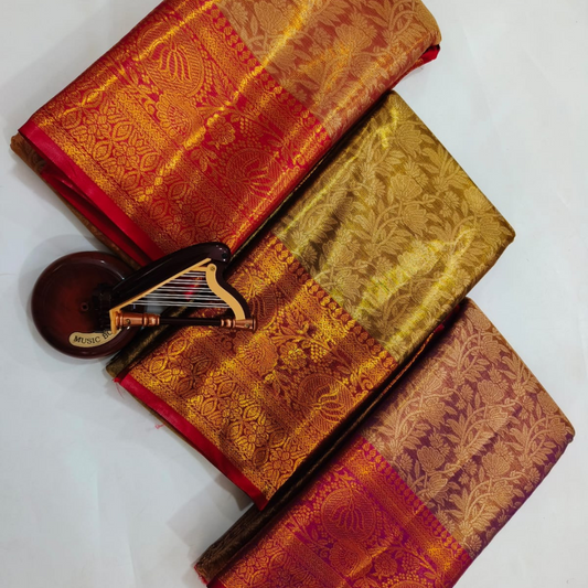Vaidehi Vastra Classic Red & Gold Kanchipuram Silk Saree with Intricate Zari Work